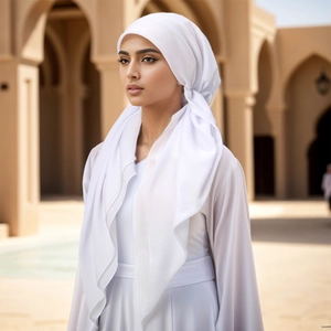 Ethnic style white turban hijab with matching long sleeve modest dress set for women