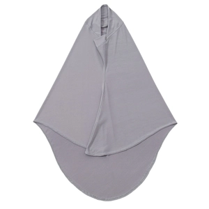 Medium gray Muslim hijab wrap in elastic crystal hemp fabric with draped layers