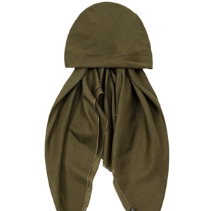 Ethnic style military green hooded turban scarf with long tails and elastic fabric