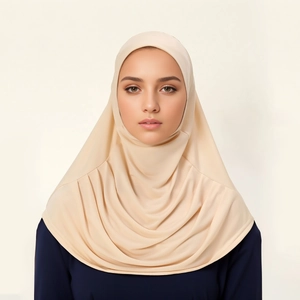 Elegant light beige crystal hemp hijab for women with soft folds and high-quality texture