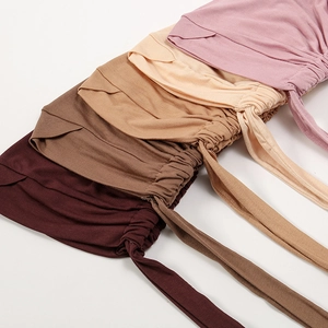 Elastic modal cotton stretch headscarf set with adjustable ties in four assorted colors