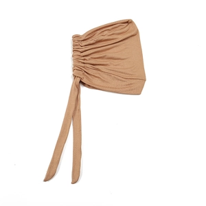 Elastic modal cotton wrap turban hat in khaki with adjustable straps for women