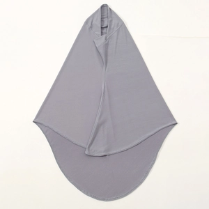 Deep grey Muslim hijab khimar made of elastic jersey fabric with curved hemline design