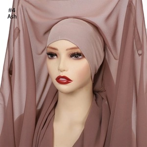Chiffon hijab set with inner cap in ash grey, featuring elegant draping fabric