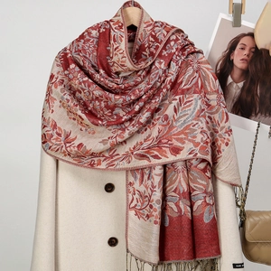 Châle Écharpe Jacquard Floral Ethnique Pour Femmes Avec Gland Rétro Long Polyester Pashmina Chaud Accessoire