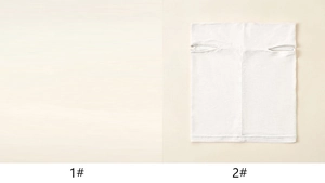 Detail comparison of modal inner hijab cap in beige and white showing ear hole cutouts