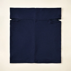 Close-up of knit modal undercap with ear holes and fine stitching in navy blue