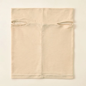 Beige breathable modal neck gaiter with ear loops for face protection and comfort