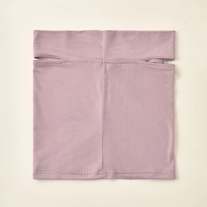 Detail of pink modal fabric headscarf with ear holes and reinforced double stitching