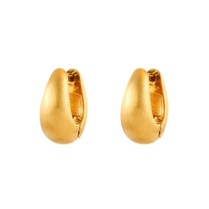 Elegant water drop earrings with matte gold brushed finish and minimalist curved design