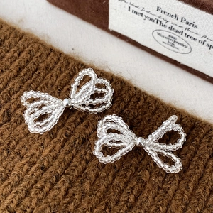 Transparent Beaded Bow Stud Earrings With Copper Earring Post Niche Design Sweet Fashion Jewelry For Women Gift