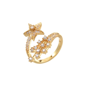 Elegant gold celestial open ring with sparkling star-shaped cubic zirconia accents