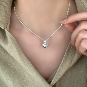 Heart Pendant Necklace Silver Plated Copper Satellite Chain Simple Polished Clavicle Jewelry For Women Daily Gift