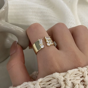 Elegant gold-plated adjustable ring with zircon stones for minimalist luxury style