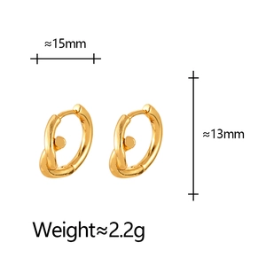 Minimalist gold-plated crossover hoop earrings with 15mm width and 13mm height dimensions