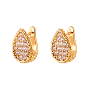 Luxurious 18K gold plated teardrop hoop earrings with pavé zircons and milgrain detailing