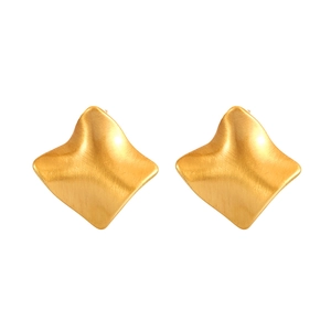 Irregular brushed gold geometric earrings with minimalist twisted metal texture design