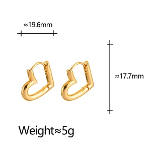 Minimalist gold heart-shaped hoop earrings for women with precise size measurements