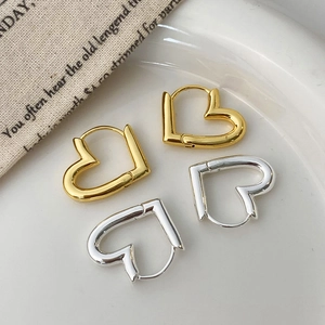 Heart Hoop Earrings Copper 18K Gold Silver Plated Simple Sweet Minimalist Design Fashion Jewelry For Women
