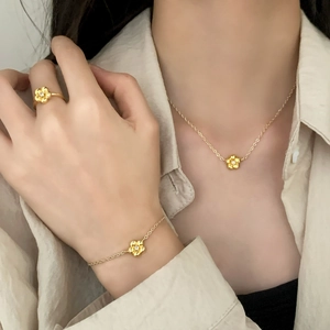 Collier Bracelet Bague Boucles D'oreilles Fleur Cuivre Zircon Texture Brossée Bijoux Quotidiens Élégants Pour Femmes