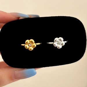 Flower Ring Cubic Zirconia Inlaid Copper Adjustable Open Finger Jewelry Fashion Minimalist Style For Women