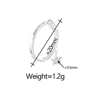 Detailed technical diagram of silver star pendant ring with weight and size metrics