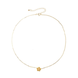 Minimalist gold flower necklace with five-petal pendant and sparkling zircon center stone