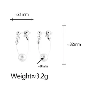 Elegant silver pearl drop earrings with minimalist circular design and dimensions