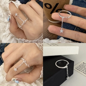 Minimalist Copper Ring With Zircon Star Pendant Long Chain Fashion Adjustable Jewelry For Women High End Elegant Style