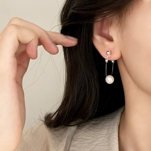 Boucles d'oreilles Pendantes En Künstliche Perle Élégantes Minimalistes Argentées Bijoux Géométriques Pour Femmes Accessoires De Mode
