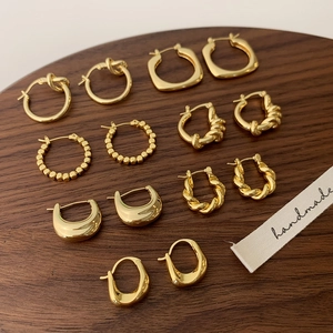 Gold Plated Copper Hoop Earrings Geometric Twisted Minimalist Chic Ear Buckles High-End Fashion For Women Daily Wear