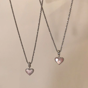 Elegant silver heart pendant necklaces with pearl shell inlay and beaded edges for women