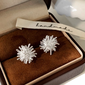 Macro detail of silver starburst stud earrings in a luxury brown velvet jewelry gift box