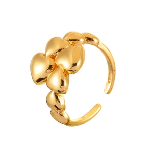 Minimalist gold heart stacking open ring with polished 3D heart shaped elements for women