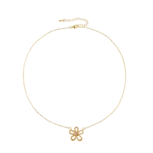 Minimalist gold necklace with a sparkling five-petal flower pendant and adjustable chain