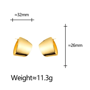 Polished gold geometric wide-surface hoop earrings with modern minimalist trapezoid design