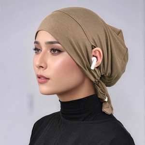 Mercerized Cotton Hijab Inner Cap With Ear Holes Adjustable Strap Modal Muslim Undercap Solid Color Turban Hat Women Headwear