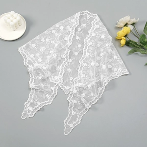 Elegant white lace bandana with floral embroidery and scalloped edges for women