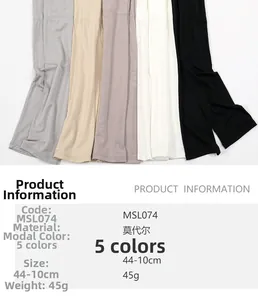 Detailed size chart for long modal arm sleeves showing dimensions and five solid colors