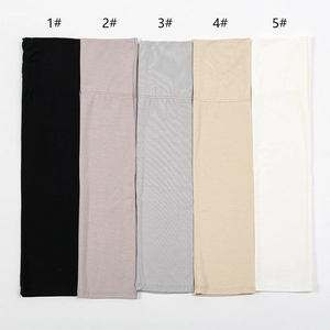 Detail view of modal arm sleeves in five colors showing soft ribbed texture and elasticity