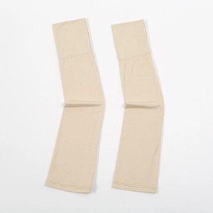 Neutral beige modal arm sleeves with wide edges for sun protection and soft outdoor wear
