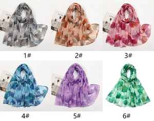Collage of floral print voiles scarves in six pastel colors for spring and summer