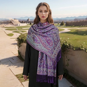 Vintage Paisley Shawl Scarf Polyester Ethnic Bohemian Style Long Fringe Wrap For Women Travel Photography