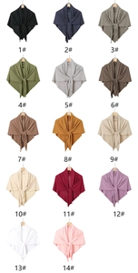 Detailed palette of 14 colorful soft mercerized cotton triangle headscarves in a grid