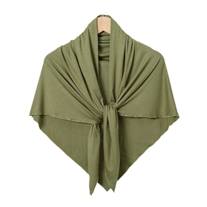 Olive green mercerized cotton triangle headscarf with soft texture and knotted design