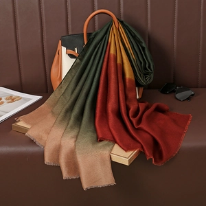 Women Long Scarf Gradient Color Voile Cotton Linen Large Shawl Tassel Edge Lightweight Sunscreen Wraps