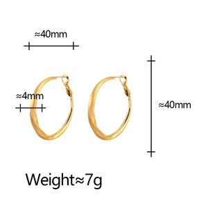 Matte gold twisted geometric hoop earrings 40mm minimalist textured design