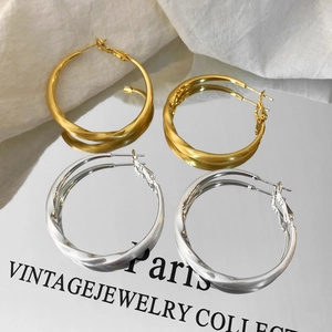Brushed Twisted Hoop Earrings Copper Gold Silver Plated With Copper Earring Post Geometric Minimalist Jewelry For Women
