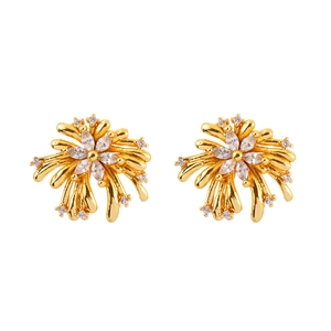 Elegant gold irregular firework stud earrings with sparkling marquise cut cubic zirconia