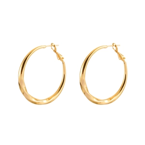Polished gold twisted hoop earrings with a minimalist geometric design and glossy finish